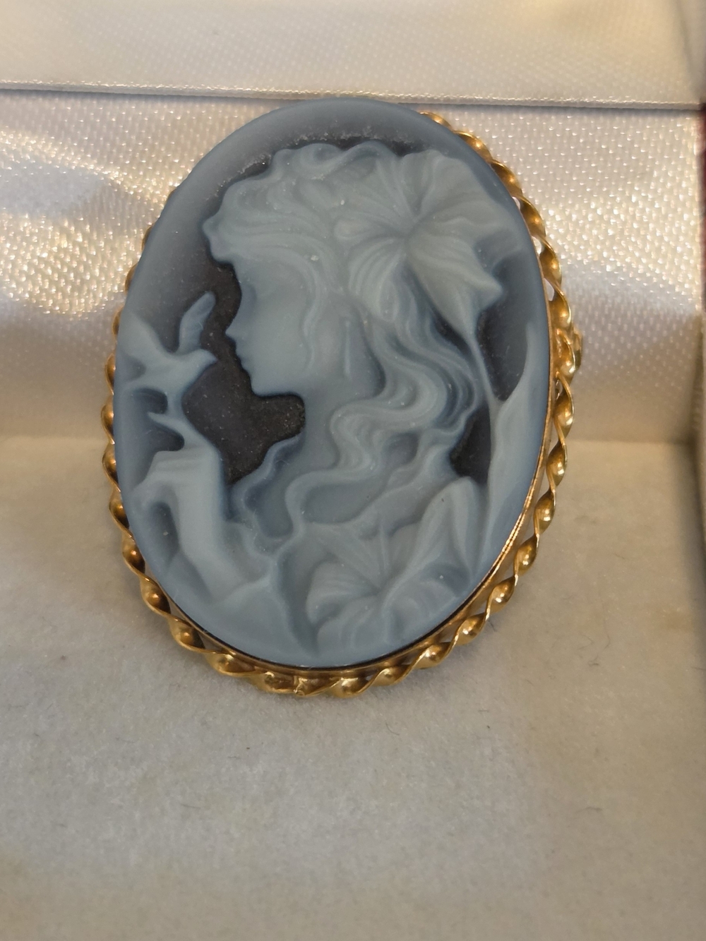 Classic Cameo Brooch - Grey and Gold Women’s Jewelry